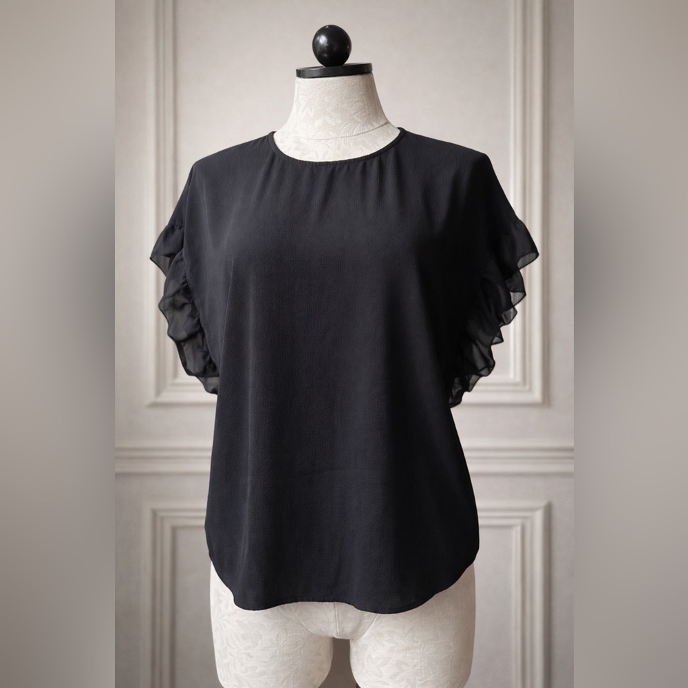 Women's Black Ruffle Sleeve Blouse